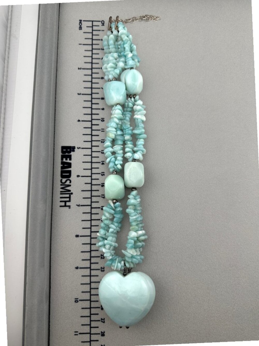 JTV Amazonite Heart Necklace Double Strand Gemstone Statement Pendant 18-20" - Picture 9 of 12